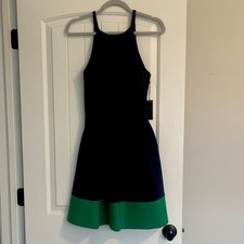 Vince Camuto Fit & Flare Colorblock Dress Navy Green Sleeveless Size 8 VC9M7657