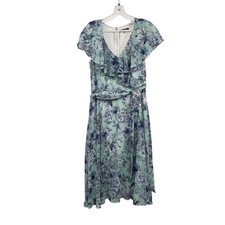 Tommy Hilfiger Floral Midi A-Line Dress Surplice Short Sleeve Belted Size 4