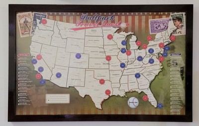 Baseball Stadium Ballpark Travel Map Ball Park Fan Tracker Checklist 33''x21''