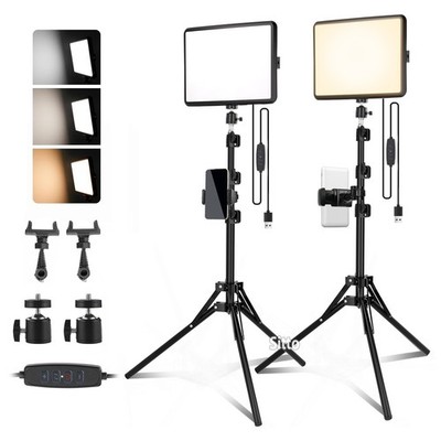 2 Pack LED Video Light Kit Studio 2700-6500K Dimmable Photo Tripod Photography