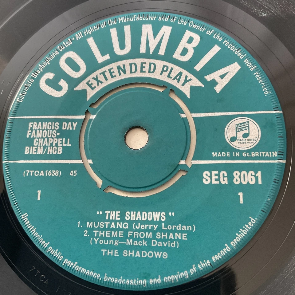 The Shadows - Mustang - 1961 EP Columbia SEG 8061 7" Vinyl EX Pic Sleeve 1S 1st Foto 4 de 4