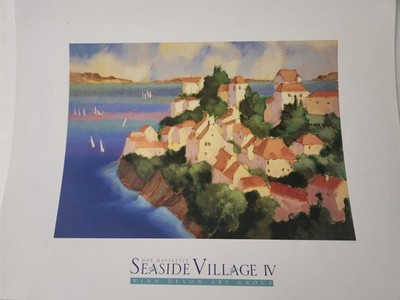 Mex Hayslette  ''Seaside Village'' Winn Devon Art Group 1998 Poster 18x20