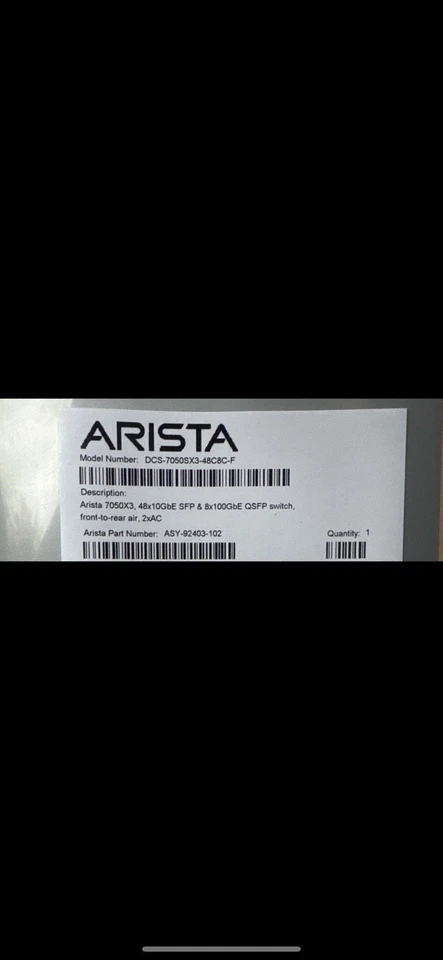 Arista DCS-7050SX3-48C8C-F 48x10GbE + 8x100GbE Switch | NEW Factory-Sealed - Image 2 of 2