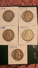 Lot of 5 Franklin Silver Half Dollars 1948 1950 1950-D 1957-S 1959-D 90%