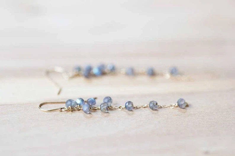 Orecchini in oro 18 carati con pietre preziose di Labradorite regalo gioiello... - Immagine 2 di 4