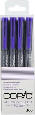 COPIC Multiliner Set, Lavender, 4 Fineliner in verschiedenen Strichstärken, 
