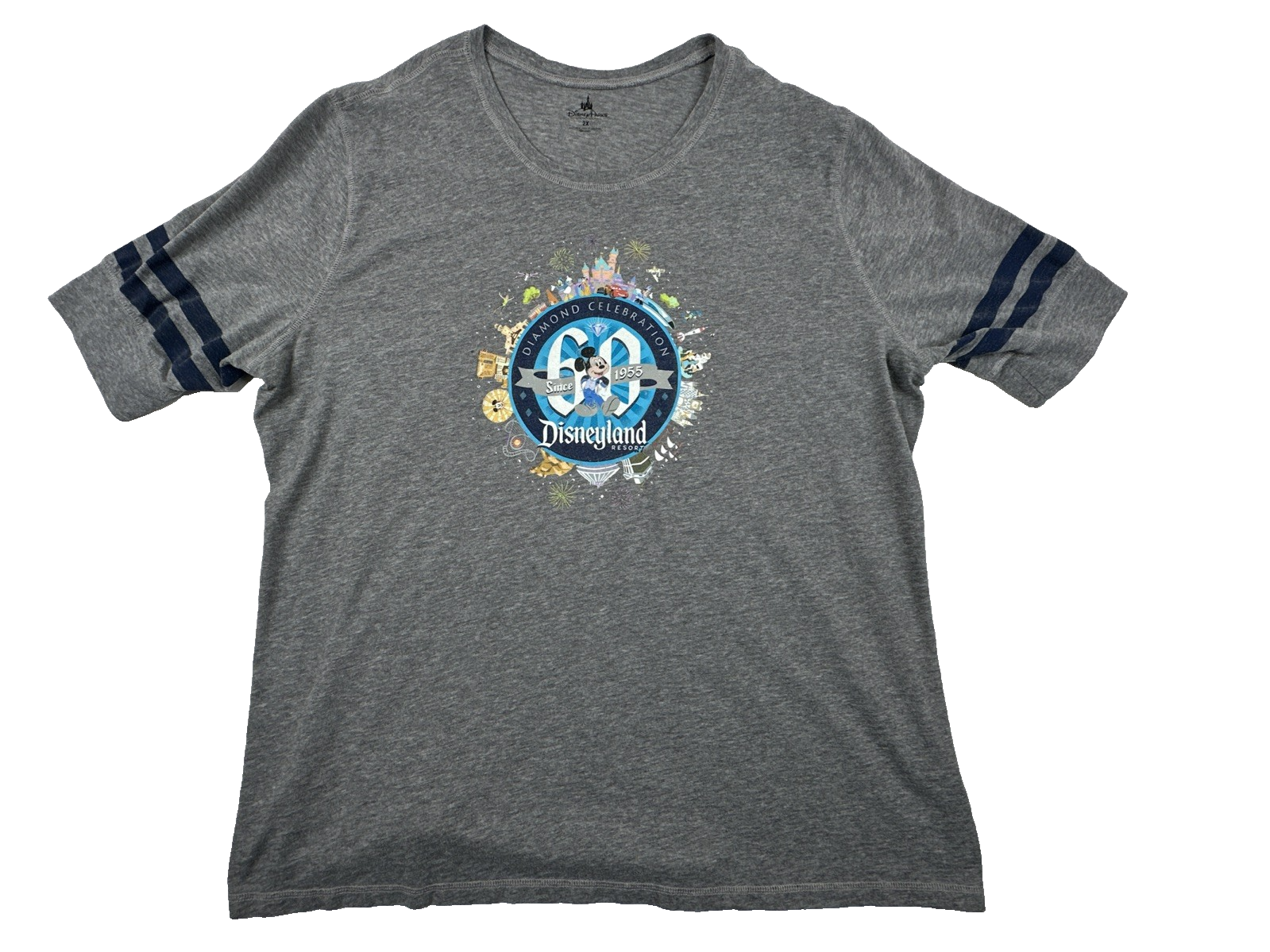 Disney Parks Mickey Mouse Diamond Celebration Gray T-Shirt. Women's Size 2X