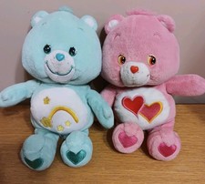 2 Care Bears Lot Wish Bear Teal And Loves A Lot Bear Pink 10"