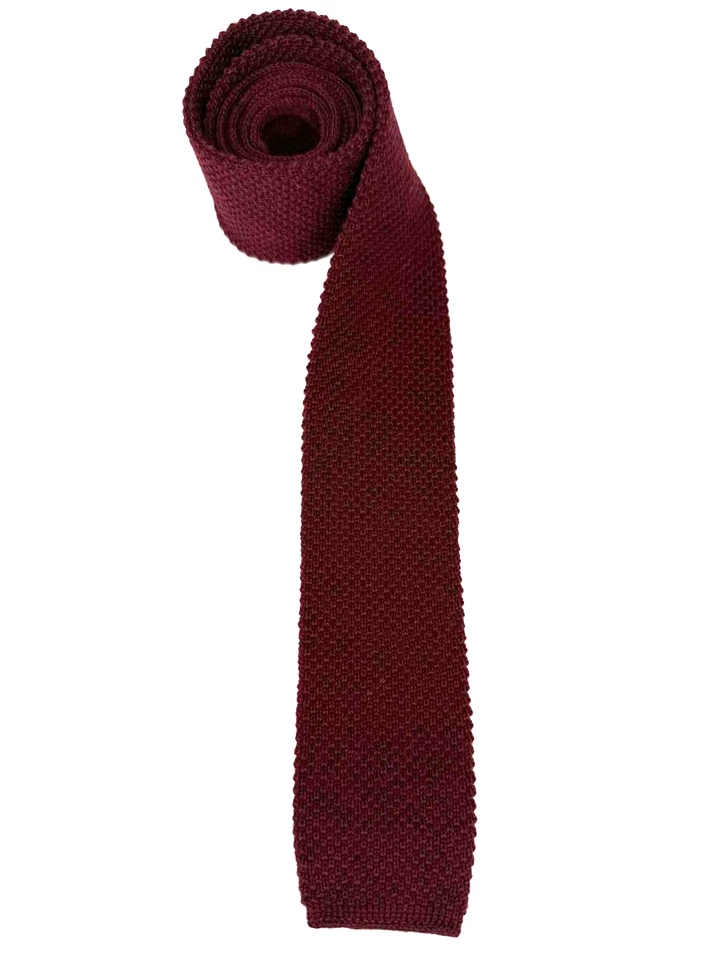 Vintage Knit Tie Virgin Wool Sock Skinny Square Made In USA Burgundy Maroon Red - Image 2 of 4