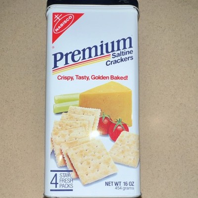 Nabisco Premium Saltine Crackers Advertising Tin 1985 White Blue Red Yellow