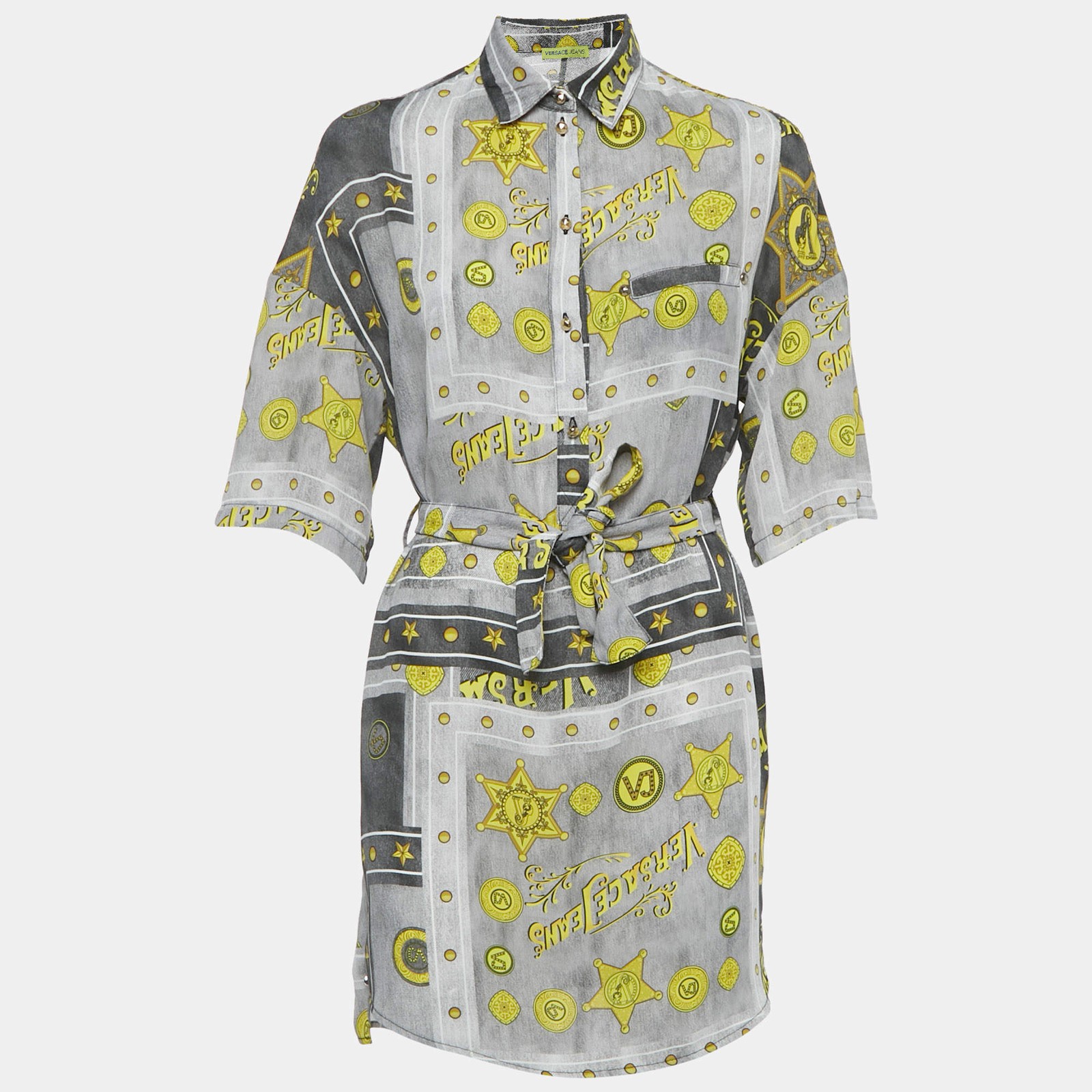 Versace Jeans Grey Printed Crepe Tunic Top M