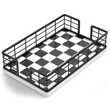 Wican Guest Towel Holder Tray for Bathroom Oak and Iron Napkins Holder for Po...