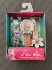 New Disney Princess Ariel Flashing LCD Pink Silicone Watch  Bracelet Set RARE