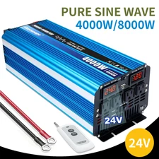 8000W Peak Pure Sine Wave Power Inverter 24V to 110V LED Display Remote Control