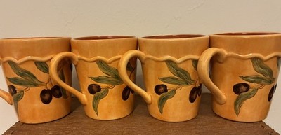4 Pc. Portmeirion Studio Duet Olive Bistro Coffee Mugs Hand Painted Discontinued
