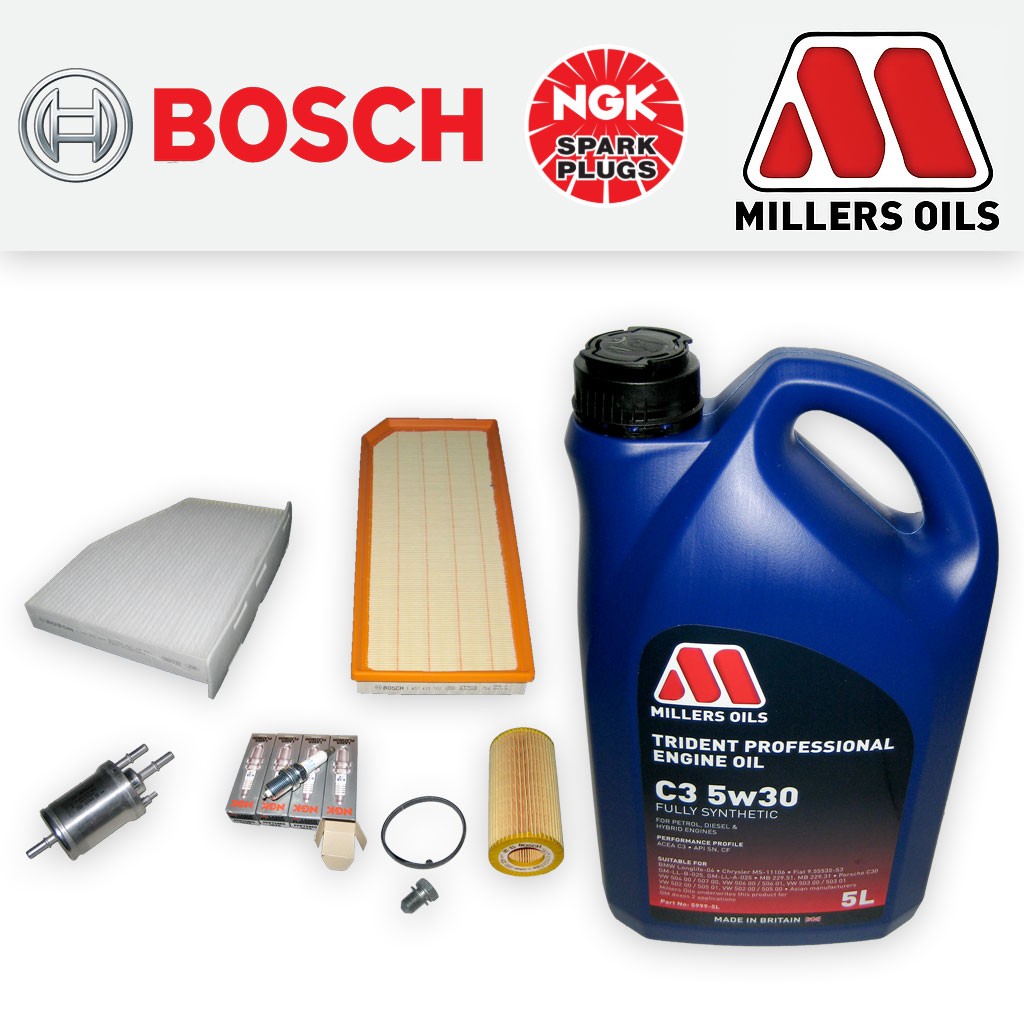 SERVICE KIT for SEAT LEON (1P) 2.0 TFSI OIL AIR FUEL CABIN FILTERS PLUGS +C3 OIL