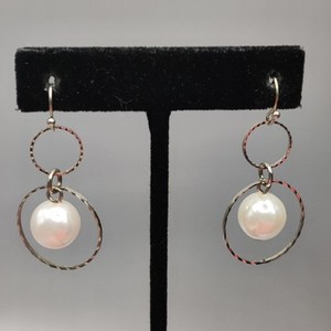 Thin Gold Tone Double Multi Hoop White Faux Pearl Dangle Drop Earrings Jewelry