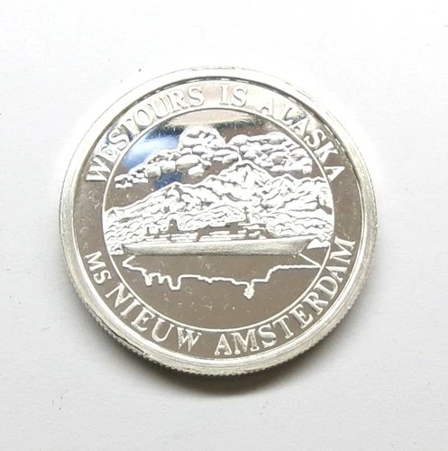 1984  Alaska 25yrs Westours NIEUW AMSTERDAM 1 Oz .999 Silver Proof Round