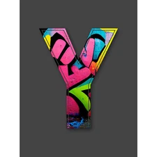 Letter Y Colourful Brick Decorative Graffiti Alphabet Initial Large Print 18X24"