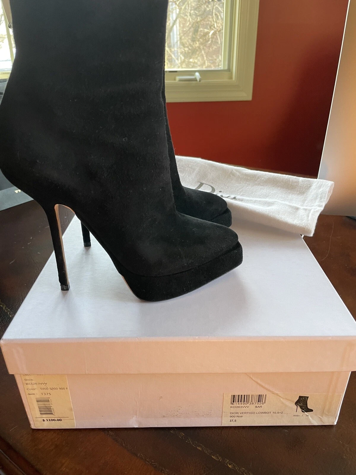 Bottes à talons hauts en daim noir Christian DIOR, 37,5