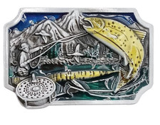 Fly Fishing Belt Buckle All Metal Outdoorsman Gift Back Country Brown Trout