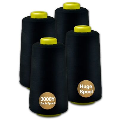 Serger Thread, All-Purpose Thread for Sewing, Black Thread, Polyester Sewing ...