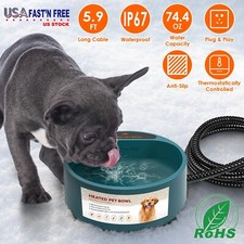 Winter Heated Water Bowl 74.4OZ Pet Warm Water Bowl Dog Cat Water Feeder Bowl US