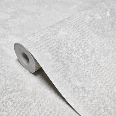 Ivory off white distressed fish scale plaster textured modern Wallpaper