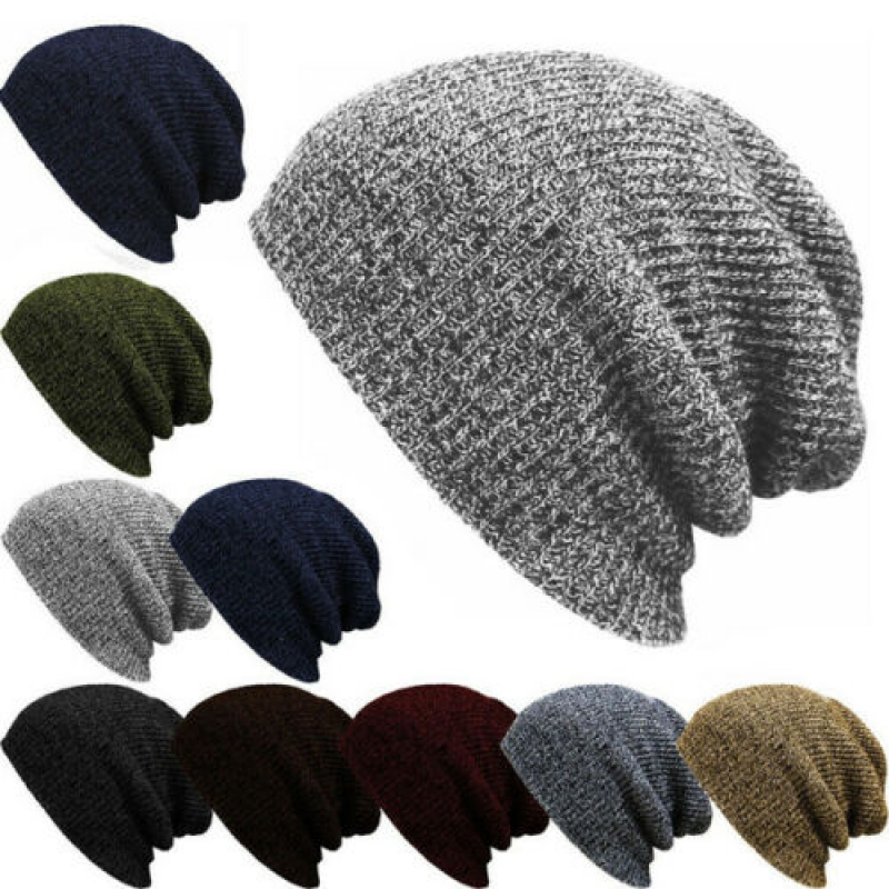 Men's Winter Cotton Knit Baggy Beanie Crochet Ski Cap for Outdoor Streetwear