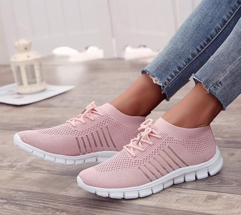 chaussure sneakers basket femme tissu noir grise rose légère confortable  sport