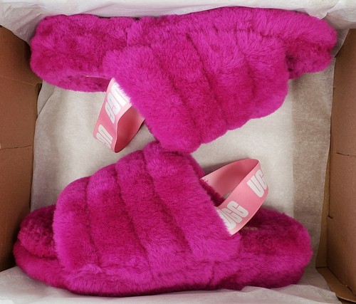 UGG Fluff Yeah Slide Slipper Womens Sheepskin Slingback Sandal Dragon Fruit  US 9 | eBay