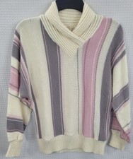 Vintage Sweater Purple,Pink  Cream Stipe Acrylic  Wool Made in West Germany 42