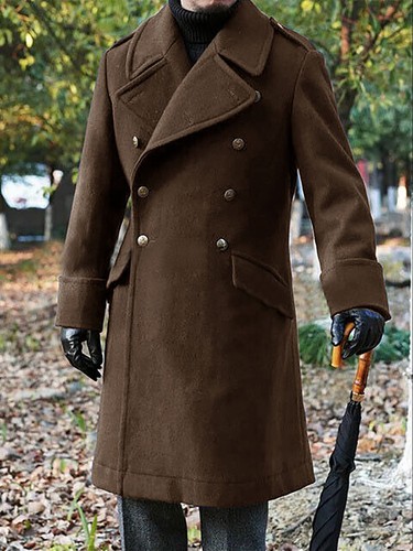 Men's Fashion Tweed Blend Coats Double Breasted Tweed Stoff Warm Classic - Picture 2 of 24