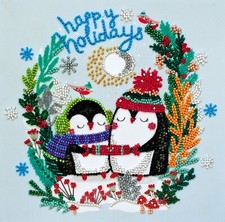 Penguins Sweet winter Bead Embroidery Kit   DIY Beaded Home Decor Wall Art