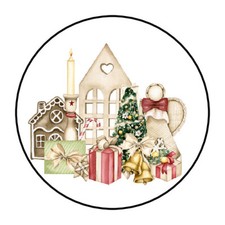 30 CHRISTMAS ENVELOPE SEALS LABELS STICKERS 1.5" ROUND COUNTRY RUSTIC