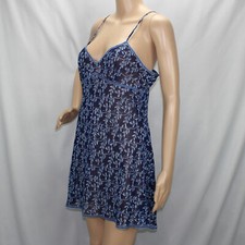 Baby Doll Sheer Nightgown Blue Leaves Carole Hochman Medium Adjustable Straps