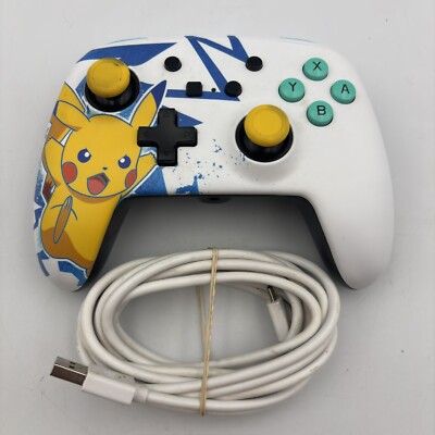 Nintendo Switch Wireless Pro Controller Power A Pokemon Pikachu White With Cord