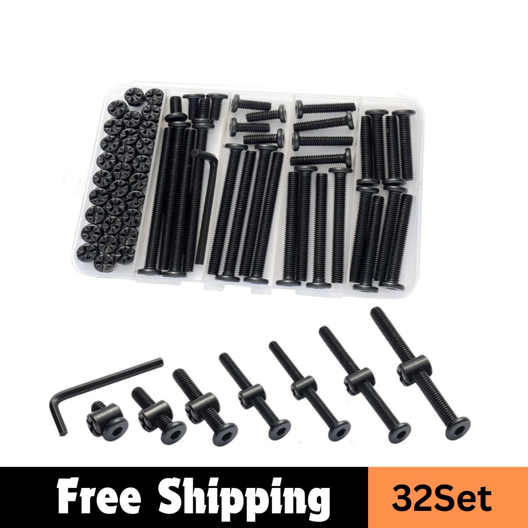 Crib Screws Hardware Replacement Kit – 32-Piece M6x12mm-75mm Baby