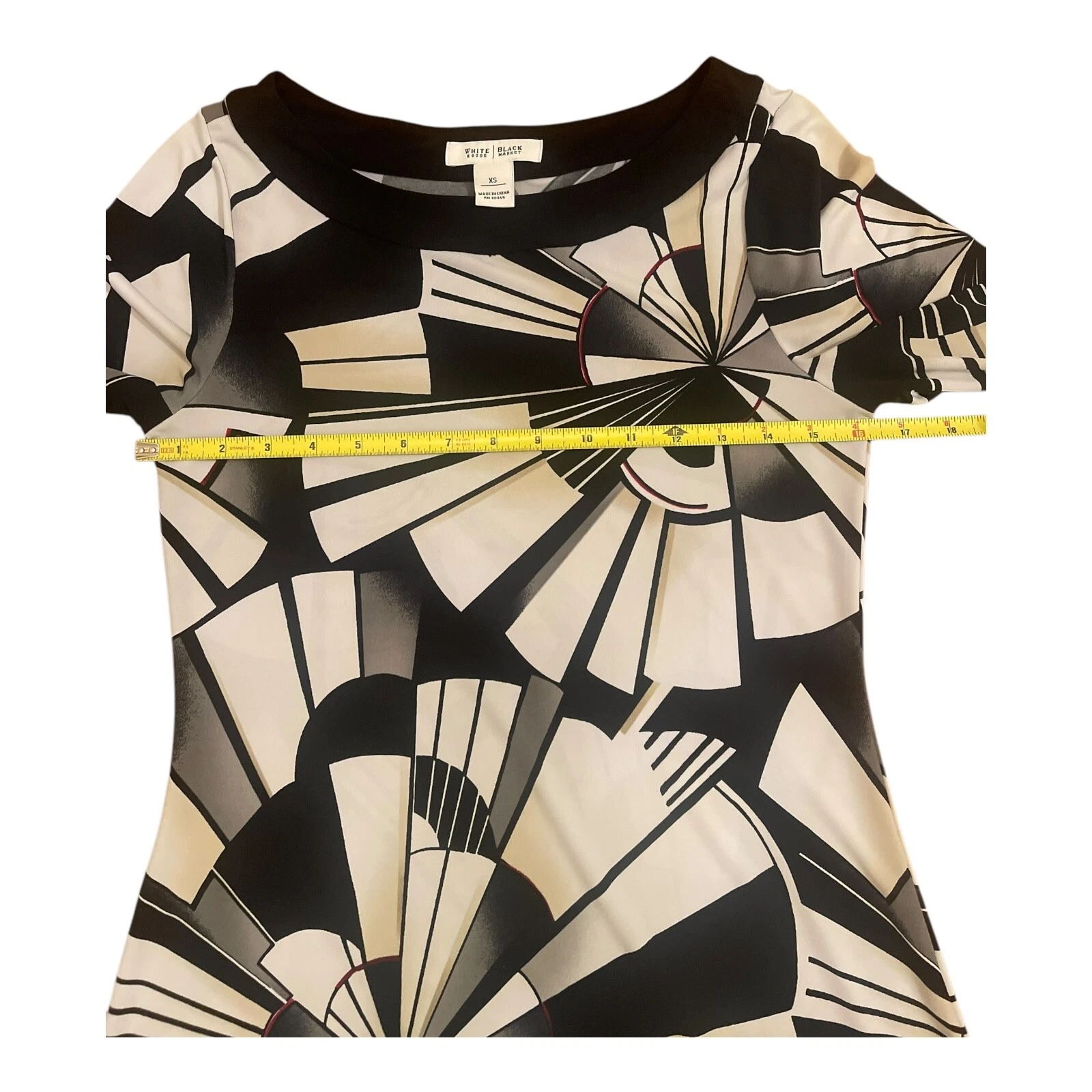 VETEMENTS Abito in jersey sexy WHITE HO BLACK MARKET Geo astratto beige nero taglia XS Y2K