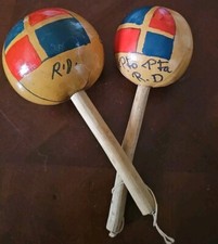 Vintage Original Hand Painted Wooden Maracas Lot Of 2
