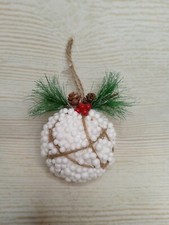 New 3.5" Textured White Christmas Tree Ball Ornament Bauble Farmhouse Rustic