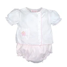 Petit Ami Shadow Stitch Pink Bow Diaper Set with Hat  Size Newborn or 6 Months