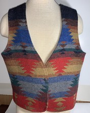 VTG Womens Two Twenty Southwestern Blanket Wool Vest L USA Made 90s 80s Aztec