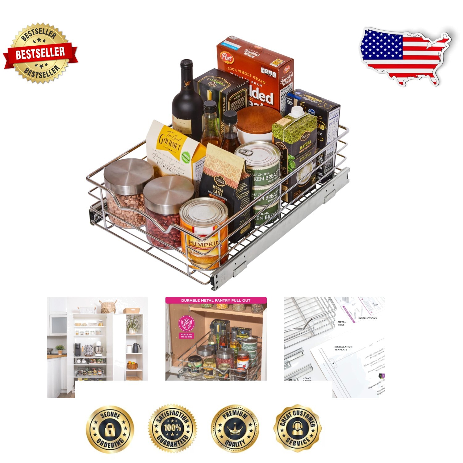 Stylish Chrome Pull Out Cabinet Shelf - Heavy-Duty, Easy Install, 14