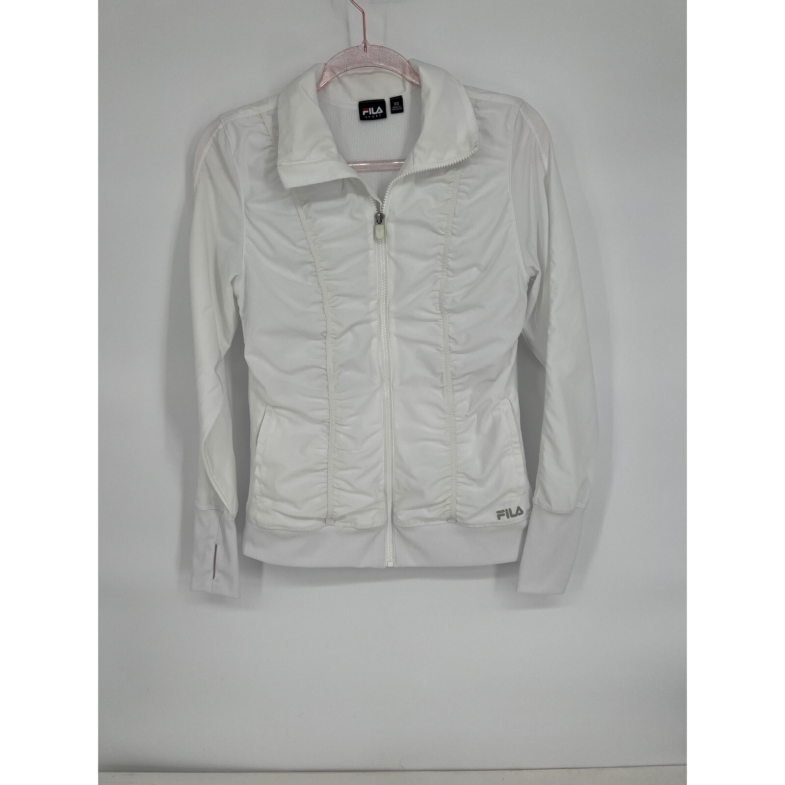 Giacca sportiva Fila full zip atletica corsa abbigliamento attivo bianco XS