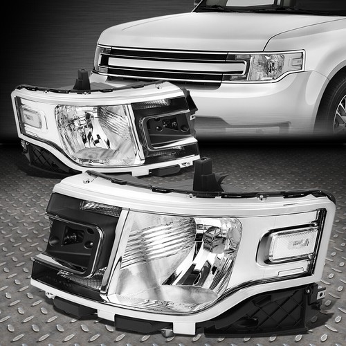 Pair Of Chrome Housing Clear Corner Headlights For 2015-2017 Ford F150 (Halogen Models)