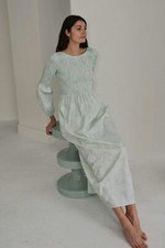NEW $540 Coco Shop Smocked Maxi Green Breadfruit Floral Print Tent Dress Small