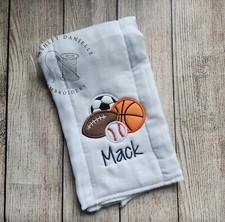 Personalized Burp Cloth - Sports Embroidered Burp Cloth Set - Monogram Burp