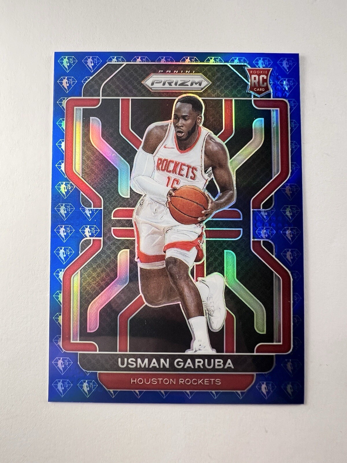2021-22 Usman Garuba Panini Prizm #321 RC 75th Anniversary Blue Diamond Rockets