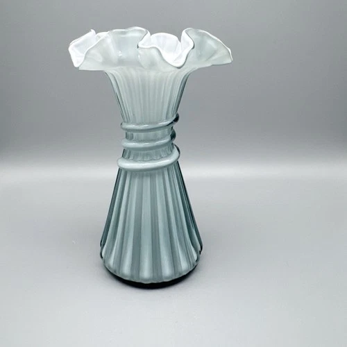 Fenton Federal Blue Overlay Wheat Sheaf Vase